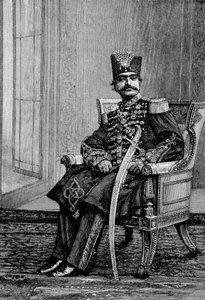 The Shah of Persia, Nassr-ed-din (Nasser-ed-din), in ceremonial costume. av Unknown artist