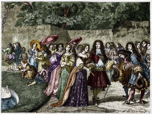 Solkongen (Louis XIV i hagene til Versailles omgir gårdsplassen hans). Gravering fra 1800-tallet. av Unknown artist