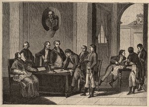 The Tolentino Treaty or Tolentino Peace is a peace treaty signed on 19 February 1797 in Tolentino, Italy, between France and the Pontifical States. (Between General Bonaparte and Pope Pius (Pio or Pius) VI (1717-1799). The Pope renounces himself to Avignon av Unknown artist