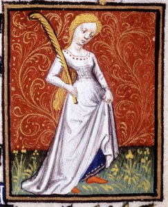 Jomfruen. Miniatyr av et horoskop. 1400-talls manuskript. Bibl. Trivulziana, Milano. av Unknown artist