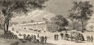 Vinlageret i Paris i 1861 - Rue de Languedoc og Côte d'Or av Unknown artist