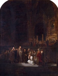 Kvinnen tatt i utroskap (etter Rembrandt), ca. 1845 av Unknown