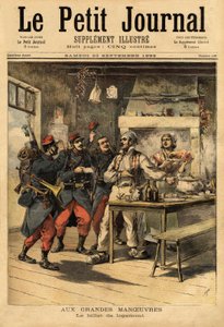 Innkvarteringsbilletten, levert av hæren til sine soldater i felten for å be om overnatting fra sivile. Gravering i "" Le petit journal"" 23.09.1893. Selvas samling. av Unknown artist