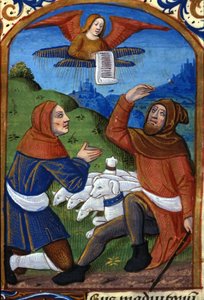Engelen kunngjør for gjeterne Jesu fødsel. 1400-talls manuskript. Biblioteca Nazionale Braidense, Milano av Unknown artist
