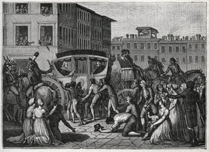 Ankomsten av pave Pius VI (Giovanni Angelo Braschi dit Pius VI, PIO 1717-1799) til Grenoble i 1799. Gravering fra 1800. av Unknown artist