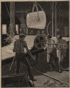 Kunsten å glass: lage iskrem. Trinn kalt "den store strømmen". Gravering fra 1885 i "" Les arts et metiers illustres"" av Adolphe BITARD. av Unknown artist