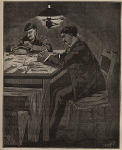 The art of lapidary: gravering av camee shell (camee-shell). Gravering fra 1885 i "" Les arts et metiers illustres"" av Adolphe BITARD. av Unknown artist