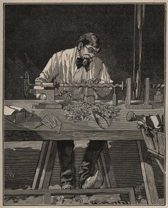 Kunsten å dreiebenk: fasonering av en torso-søyle. Gravering fra 1885 i "" Les arts et metiers illustres"" av Adolphe BITARD. av Unknown artist