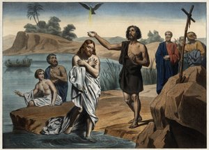 The baptism of Christ. Anonymous engraving from the middle of the 19th century. av Unknown artist