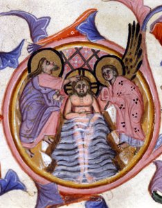 Kristi dåp i Jordan av døperen Johannes - etter en miniatyr av et manuskript fra 1300-tallet. av Unknown artist