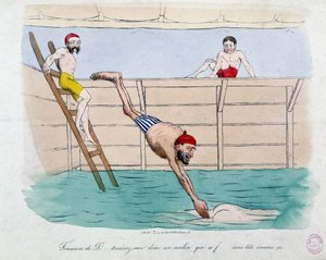 Badet: karikatur av offentlige bad (svømmebassenger) i Paris - 1800-tallet, Carnavalet. av Unknown artist