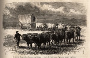 De store slettene styrer og dens feste. Gravering for illustrasjon av turen til det amerikanske fjerne vesten, av M. L. Simonin, i 1867, publisert i "Le tour du monde, nouveau journal des voyages", redigert av Edouard Charton av Unknown artist