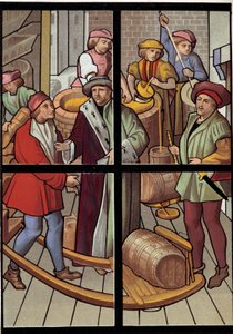Bryggerne. Litografi fra et glassmaleri fra katedralen i Tournai fra 1400-tallet. 1800-tallet. Paris, dekorativ kunst av Unknown artist