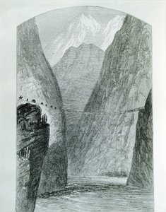 Broen over Apurimac-elven, gravering. Peru av Unknown artist