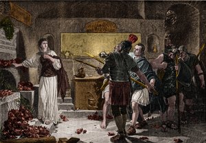 Katakombene i Roma ble brukt til å begrave kristne martyrer i det første århundre uten å møte noen hindringer fra romerne. Rundt 257, under keiser Valerians regjeringstid, begynte forfølgelsen av de døde og mange kristne ble forfulgt og jaktet av Unknown artist