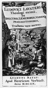 Heksens gryte - Frontispice av boken "" De spectris lemuribus et magnis "" av Ludwig Lavater (1527-1586) - 1659 av Unknown artist