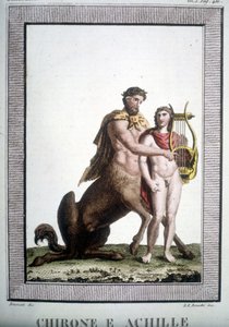Kentauren Chiron og Achilles - i Mythological Dictionary av Unknown artist