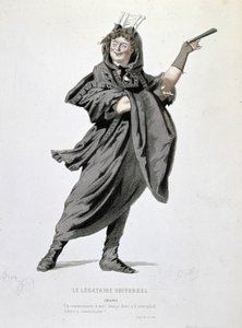 Karakteren til Crispin i "The universal legatary" (1708) av Jean François Regnard (1655 - 1709). Gravering av 1800-tallet. av Unknown artist