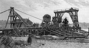 The construction of the Mirabeau bridge in Paris (1893): the service bridge (from a photograph). Engraving in “” La Nature: revue des sciences et de leurs applications aux arts et a l