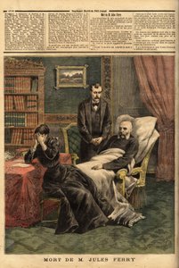 Dødsfallet til Jules Ferry (1832-1893), en republikansk politiker, forsvarer av Laique-skolen og tilhenger av kolonial ekspansjon. Gravering i "" Le petit journal"" 1/04/1893. Selvas samling. av Unknown artist