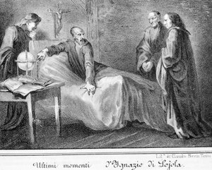Døden til den hellige Ignatius av Loyola (1491 - 1556), grunnleggeren av Society of Jesus. av Unknown artist
