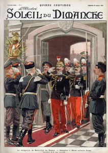 Delegasjonen til Saint Cyr (St. Cyr) i Russland: mottakelse ved den russiske militærskolen. Gravering i “” Le sun-du-dimanche””, 29. januar av Unknown artist