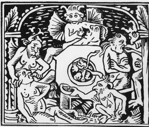 Djevlenes plager tvinger padder og slanger til fråtserne - "" Grand Calendrier et Compost des Bergers"", Lyon av Unknown artist