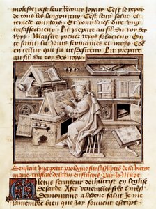 Den kirkelige, kopisten og oversetteren Jean Mielot (død 1472) representerer arbeidet på hans kontor, Side av et manuskript fra 1400-tallet. Paris, BN av Unknown artist