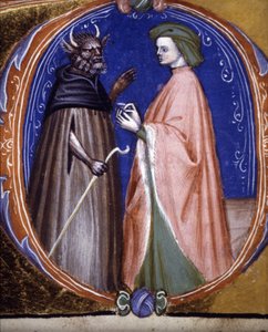 Møtet med demonen. 1300-talls manuskript. Biblioteca comunale di Rimini av Unknown artist