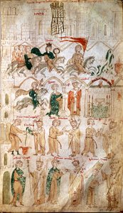 Inntoget av Henrik VI av Det hellige rike (1165-1197) til Roma og hans kroning som keiser 14.04.1191 av pave Celestin III Page hentet fra "" Liber ad honorem Augusti""" av Pietro da Eboli (Peter av Eboli) - (kodeks 120, fol 105) Burgerbibli fra 1200-tallet av Unknown artist