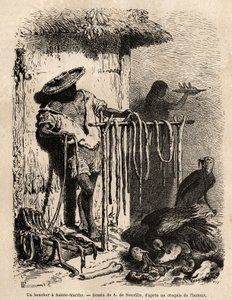 Etalet til en slakter i forstedene til Sainte Martha (Santa Marta, Colombia), oksene blør og huden er forsiktig utvidet, kjøttet kuttes i striper og saltes og tørkes, resten, ubrukelig, kastes på jord og tiltrekker gribb av Unknown artist