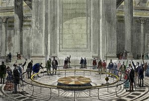 Den berømte opplevelsen av pendelen av Leon Foucault i 1851 som demonstrerer jordens rotasjon ved Pantheon i Paris. av Unknown artist
