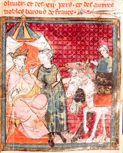 Farvel til ridder Roland, til hans onkel Charlemagne (742-814) Miniatyr fra "" Grandes Chronicles de France"" 1375-1379 kommunale bibliotek, Castres av Unknown artist