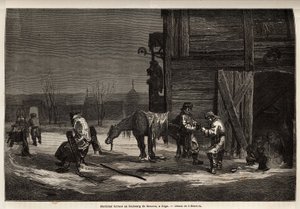 Den ferrant marechal, i forstaden til Moskva. Tegning av Henriet, for å illustrere hans reise til de russiske baltiske provinsene i 1851-54. Gravering i "" Le tour du monde"", redigert av Edouard Charton av Unknown artist