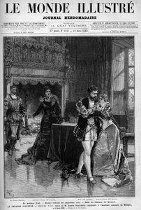 The final quartet, the second painting of the fourth act that takes place in the room of the castle of Kimbolt. Scene of the opera Henry VIII by Camille Saint Saens (Saint-Saens) represented at the national music academy on March 5 av Unknown artist
