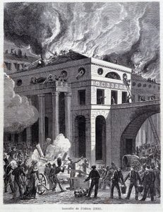 The Fire of the Odeon (1820) - gravering, sent på 1800-tallet av Unknown artist