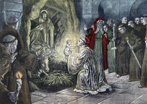Den første julekrybben laget av Frans av Assisi, Greccio, Italia av Unknown Artist