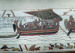 Flåten til Harold, som kom for å informere hertugen av Normandie Vilhelm Erobreren (1027-1087) om at han vil bli etterfølger til Englands krone ved døden til Edoaurd Bekjenneren, er fanget i stormen som kaster den på kysten. av grev Guy de P av Unknown artist