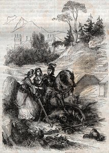 The Giant Eriphile Defeated by Roger (Ruggero, Ruggiero) - Gravering av 1851 fra "" Furious Roland"" (1500-tallet) av Ludovico Ariosto, kjent som Ariosta - Utgave oversatt fra italiensk av greven av Tressan og utgitt av Gust av Unknown artist