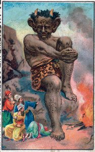 Kjempen. De fantastiske eventyrene til sjømannen Sinbad (Sindbad). Populær fortelling om 1001 netter (ett tusen og en natt). Kromolitografi fra slutten av 1800-tallet. av Unknown artist