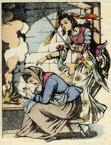 Den gode avgiften til Askepott og Askepott. Illustrasjon av Charles Perraults fortelling "Askepott eller La petite slipper de verre" av Unknown artist