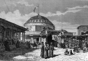 Den store basaren i Samarkand (Samarqand eller Samarkand) i Usbekistan på 1800-tallet. Gravering i "" le journal de la Jeunesse "" fra 1888. av Unknown artist