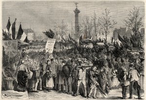 Skinkemessen, Boulevard Bourdon i 4. arrondissement i Paris nær Place de la Bastille. Et skilt annonserer multekjøtt (Hyperphagia). Gravering i "The Universe illustrious" av Unknown artist