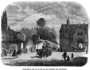 Hospitalet til pitie salpetriere (PITIE-SALPETRIERE) og plantehagen i Paris i 1858. av Unknown artist