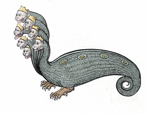 Hydraen med de syv hodene er en vannslange med en hundekropp. av Unknown artist