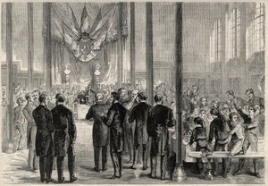 Den keiserlige prinsen Eugene Louis Joseph (1856-1879) deltok på banketten til Saint Charlemagne (Saint Charlemagne) i Paris, på Lycee Bonaparte (den gang Lycee Condorcet). Gravering i "The Universe illustrious" av Unknown artist
