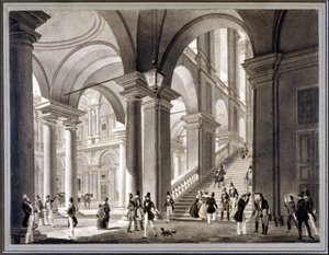 Den store trappen til Brera. Aquatint av Giovanni Migliara, ca 1820. av Unknown artist