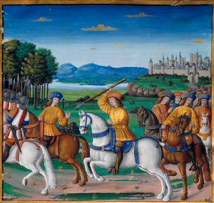 Galskapen til Karl VI (1368 - 1422). 5. august 1392, i Le Mans-skogen, begynte han å oppleve angrep av rasende galskap: Han skrek etter forræderi, angrep sin egen tropp og drepte fire mennesker. Chronicles of Enguerrand de Monstrelet (v. 1400 av Unknown artist