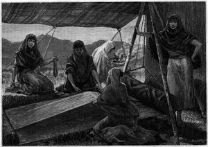 Produksjon av tepper av nomadiske kvinner i Persia. Gravering i journalen "" La jeunesse"" av Unknown artist