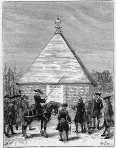 Mål for graden av Ecuador på 1700-tallet: pyramiden i Carabourou, Peru, reist av La Condamine i 1736. Gravering i "" La Nature: revue des sciences et de leurs applications aux arts et a l